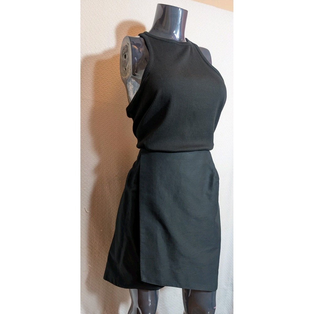 Black Asymmetric Wrap Front Mini Skirt Structured Career Casual Workwear